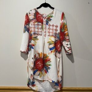 WESTPORT 1962 Size S Floral Art to Wear Knee Length Pull Over High Low Dress